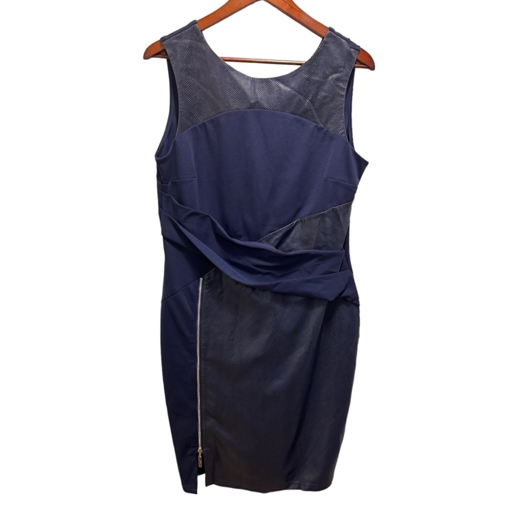 Lipsy London Mixed Media Snakeskin Faux Leather Navy Blue Scoop Neck Dress 12